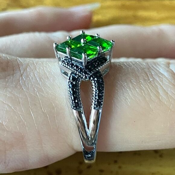 Natural Chrome Diopside Black Spinel Sterling Silver Ring Size 10 - Picture 3 of 10